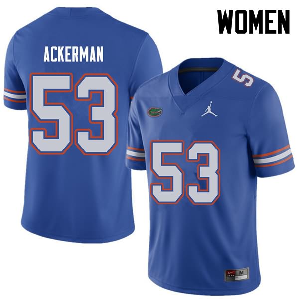 NCAA Florida Gators Brendan Ackerman Women's #53 Jordan Brand Royal Stitched Authentic College Football Jersey YEU3264QL